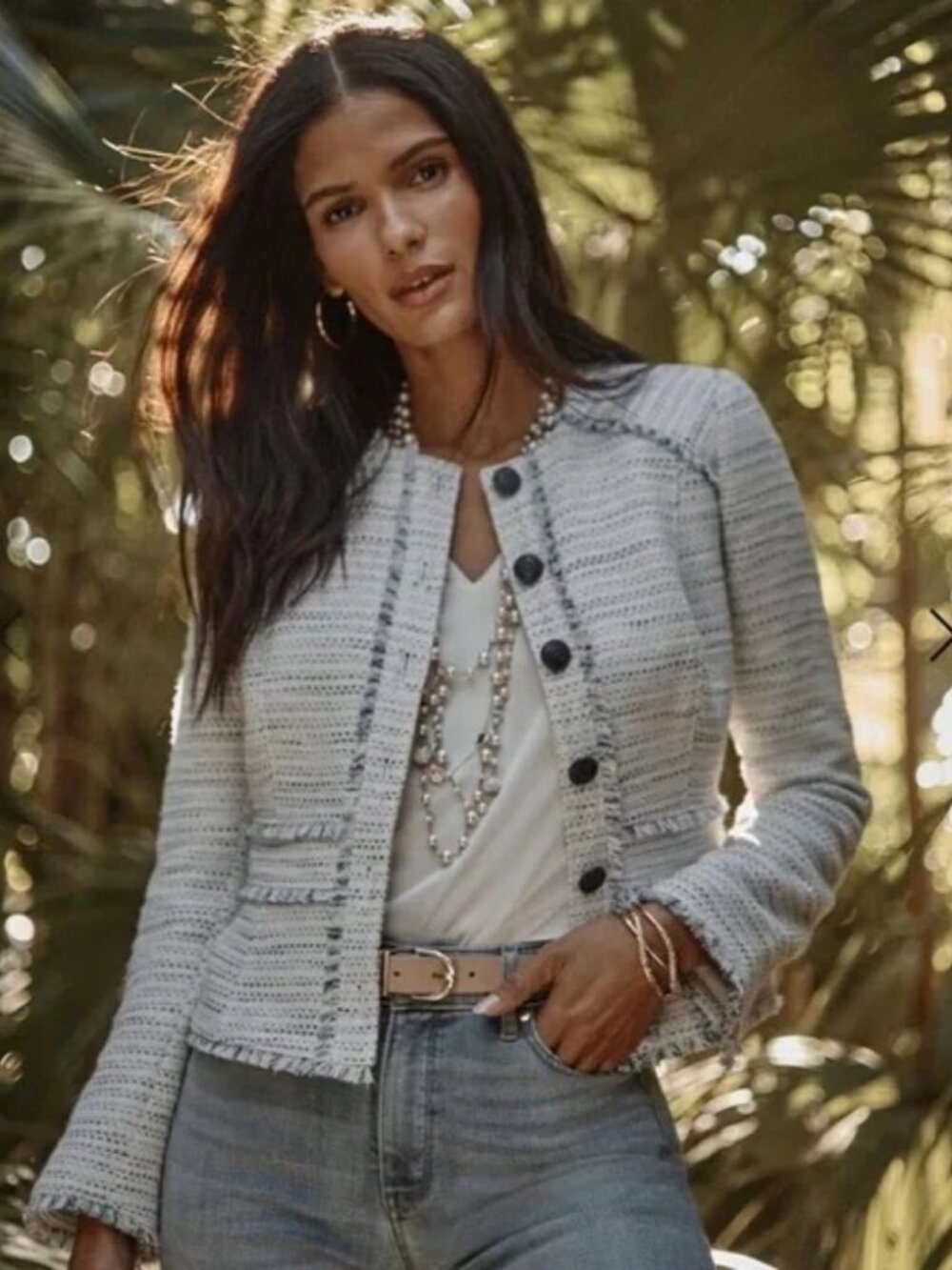WHBM Space Dye Tweed Jacket Round-Neck - Glass with Blue Combo (6)